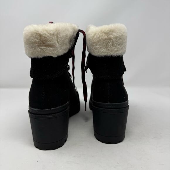 Brand New Pop Women's 11M Romaine Black Faux Fur Trim Heeled Booties Boots - Picture 2 of 10